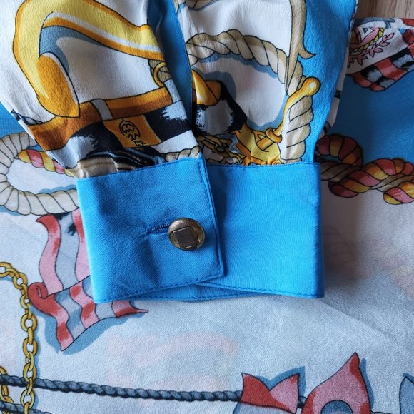 Vintage Michael Mims Kathy Cole Anchor Rope Silk Satin Top Long Sleeve Button - Picture 7 of 10